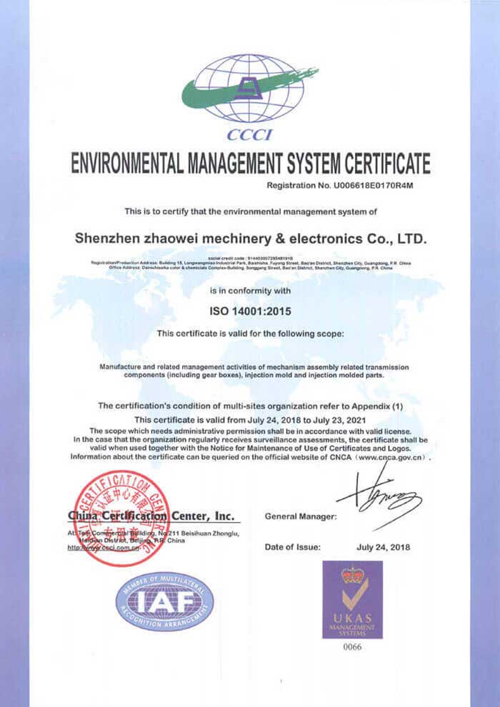 Zertifikat ISO14001:2015 – Zertifiziertes Umweltmanagementsystem